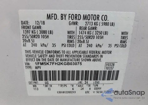 2019 Ford Explorer Limited из США, поврежденный, VIN 1FM5K7FH2KGB03075